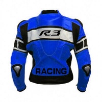 Men's Handmade Blue Racing R3 Motorcycle Biker Real Cowhide Leather Jacket - Thumbnail 1
