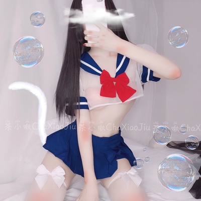 New sexy transparent sailor suit sexy suit half breast mini skirt