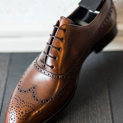 Decent handmade mens oxford dark brown wingtip brogue lace up formal wear shoes