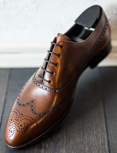 Decent Handmade Mens Oxford Dark Brown Wingtip Brogue Lace Up Formal Wear Shoes