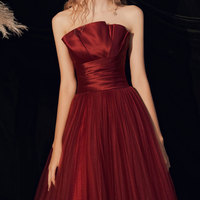 Burgundy long prom dress formal dress - Thumbnail 1