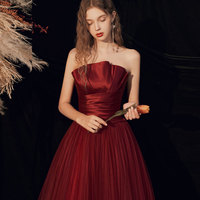 Burgundy long prom dress formal dress - Thumbnail 2