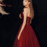 Burgundy long prom dress formal dress - Thumbnail 4