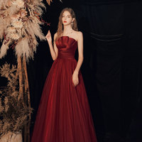 Burgundy long prom dress formal dress - Thumbnail 5