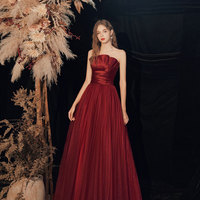Burgundy long prom dress formal dress - Thumbnail 7
