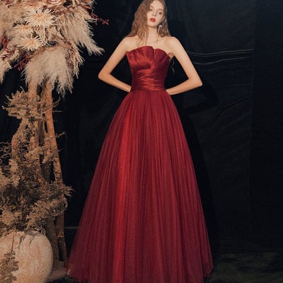 Burgundy long prom dress formal dress