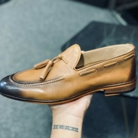 New Handmade Brown Black Twotone Tassels Loafer Leather Formal Shoes Leather - Thumbnail 1