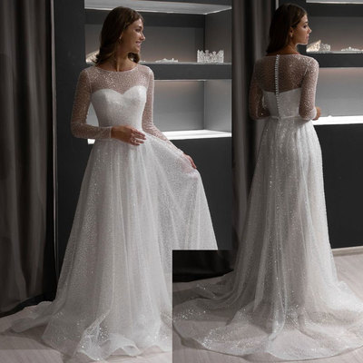 Sparkly wedding dresses bridal gown with full sleeves - Thumbnail 5