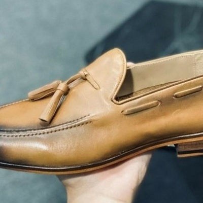 Handmade mens two tone leather tassels moccasins loafers formal shoes