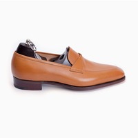 Handmade Mens Tan Color Leather Dress Shoes, Men Tan Leather Moccasins - Thumbnail 2