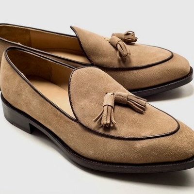 Handmade mens brown suede tassels moccasins loafers lining fashion shoes - Thumbnail 3