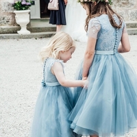 A-Line Blue Lace Top Tulle Scoop Sleeveless Cheap Flower Girl Dress  - Thumbnail 1
