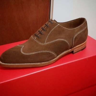 Handmade mens brown wingtip lace up suede formal wear lace up shoes - Thumbnail 4