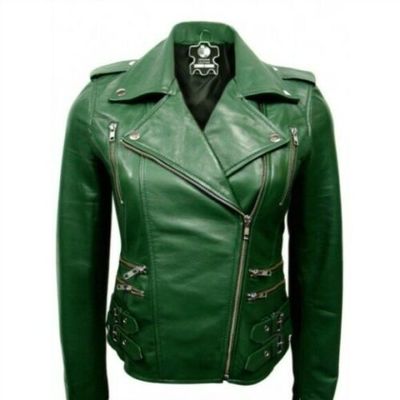 STYLISH WOMAN'S BRANDO CLASSIC GREEN LEATHER JACKET, LADIES LEATHER JACKET