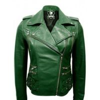 STYLISH WOMAN'S BRANDO CLASSIC GREEN LEATHER JACKET, LADIES LEATHER JACKET - Thumbnail 4