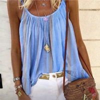 Women'S Loose Stripe Printing Sling T-Shirt Top - Thumbnail 1