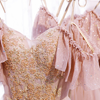 Pink tulle lace long prom dress evening dress - Thumbnail 1