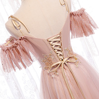 Pink tulle lace long prom dress evening dress - Thumbnail 3