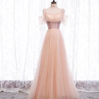 Pink tulle sequins long prom dress - Thumbnail 3