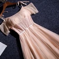 Pink tulle sequins long prom dress - Thumbnail 9