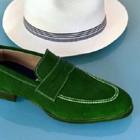 Handmade Mens Green Suede Penny Moccasins Loafers Casual Shoes - Thumbnail 1