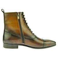 Handmade Men's Brown Leather High Ankle Style Boots - Thumbnail 1