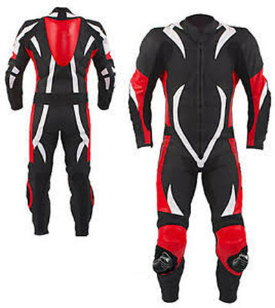 Men Black & Red Sports Racing Motorcycle Leather Suit Jacket & Pants 