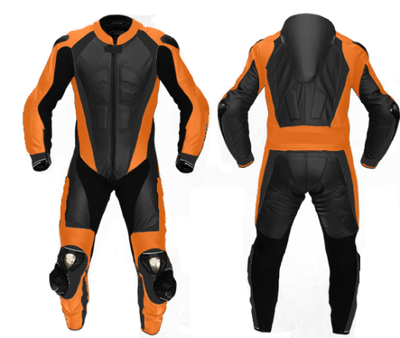New Mens Orange Black Motorcycle Racing Cowhide Leather 1/2 PC Suit Speed Hump