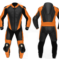 New Mens Orange Black Motorcycle Racing Cowhide Leather 1/2 PC Suit Speed Hump - Thumbnail 5