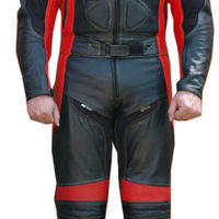 New Mens Red Black Motorcycle Racing Cowhide Leather 2 Piece Suit Safety Pads - Thumbnail 5