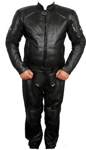 New Batman Dark Knight Full Black Motorcycle Cowhide Leather Two Piece Suit Pads