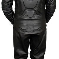 New Batman Dark Knight Full Black Motorcycle Cowhide Leather Two Piece Suit Pads - Thumbnail 1