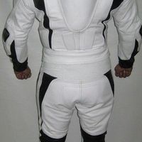 New Mens Full White Unique Motorcycle Racing Cowhide Leather 1/2 PC Suit Armours - Thumbnail 1