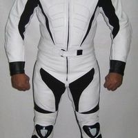 New Mens Full White Unique Motorcycle Racing Cowhide Leather 1/2 PC Suit Armours - Thumbnail 5