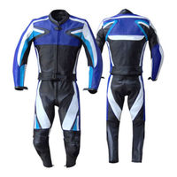 New Mens Multicolor Motorcycle Racing Cowhide Leather 2 Piece Suit Safety Pads - Thumbnail 1