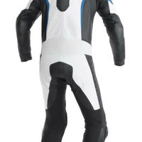 New Mens White Black Motorcycle Racing Cowhide Leather 1/2 Piece Suit Speed Hump - Thumbnail 1