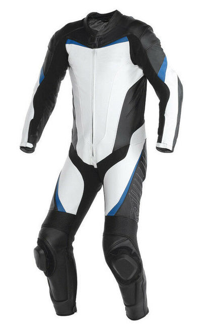 New Mens White Black Motorcycle Racing Cowhide Leather 1/2 Piece Suit Speed Hump