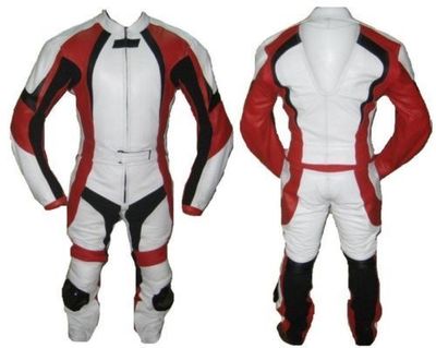 New Mens Red Motorcycle Racing Cowhide Leather 2 Piece Suit Hump Safety Pads