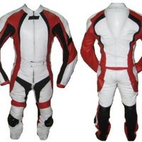 New Mens Red Motorcycle Racing Cowhide Leather 2 Piece Suit Hump Safety Pads - Thumbnail 1