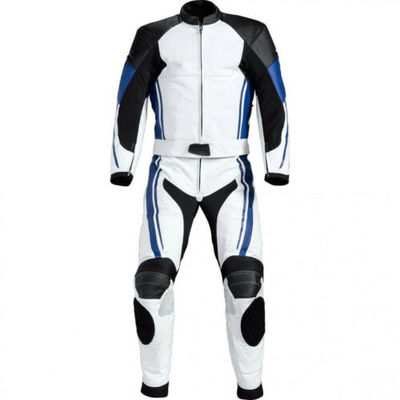 New Mens Biker White Motorcycle Racing Cowhide Leather 2 PC Suit Safety Pads
