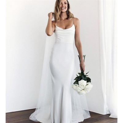 Mermaid Spaghetti Straps Backless Court Train White Wedding Dress