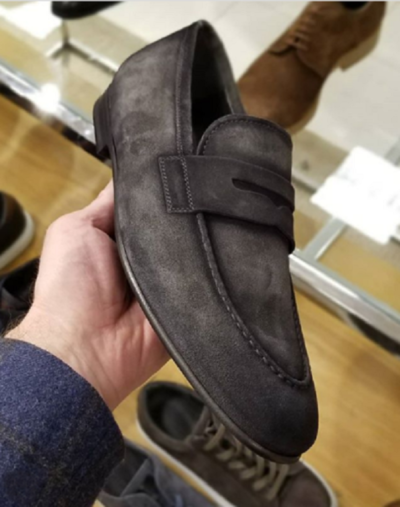 Gray Decent Suede Material Penny Loafers Slips On Moccasins Hand Stitch Shoes