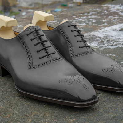 Mens black oxfords leather brogue fine finishing formal lace up shoes - Thumbnail 1