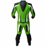Hooper Men's Green Black Motorcycle Racing Cowhide Leather 2 PC Suit Safety Pads - Thumbnail 1