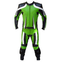 Hooper Men's Green Black Motorcycle Racing Cowhide Leather 2 PC Suit Safety Pads - Thumbnail 5