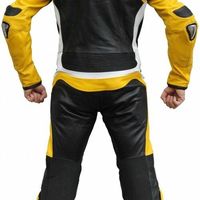 New Mens Multicolor Motorcycle Racing Cowhide Leather 1/2 PC Suit Speed Hump - Thumbnail 3