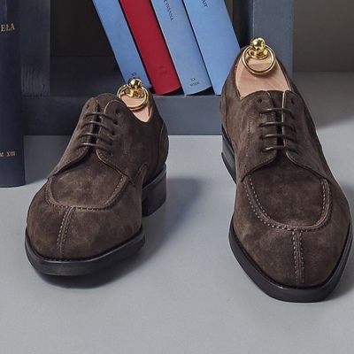 New handmade dark brown suede oxfords wingtip lace up shoes - Thumbnail 5