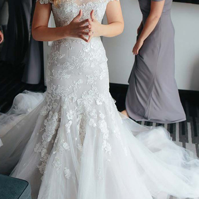 Mermaid off the shoulder tulle wedding dresses with appliques,bridal dresses - Thumbnail 5