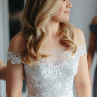 Mermaid Off the Shoulder Tulle Wedding Dresses with Appliques,Bridal Dresses - Thumbnail 2