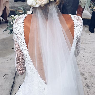 Sheath v neck long sleeves white lace boho wedding dresses,beach wedding dresses - Thumbnail 5